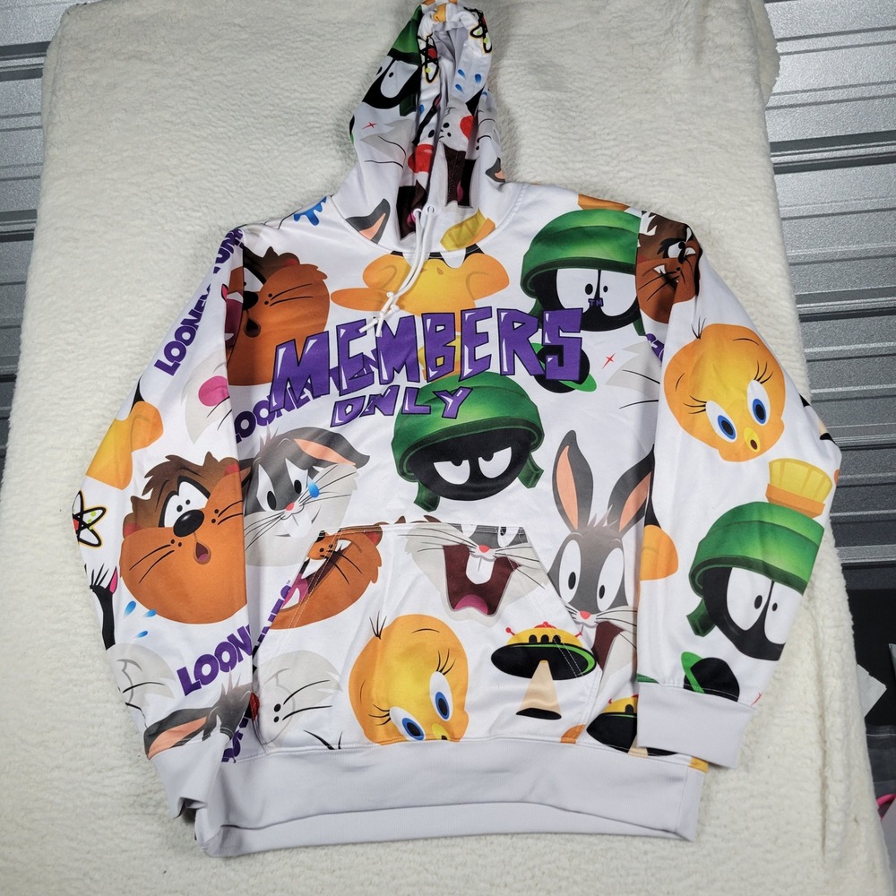 Members Only Looney Tunes Hoodie Mens XL White All Over Print Marvin The Martian